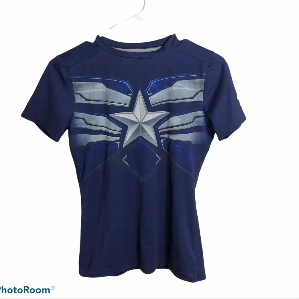 Under Armour Captain America Youth T-shirt Large Blue Short Sleeve Marvel